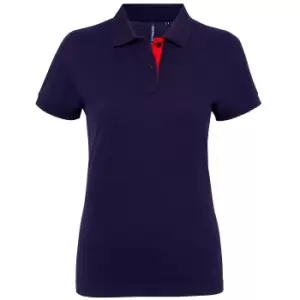 Image of Asquith & Fox Womens/Ladies Short Sleeve Contrast Polo Shirt (M) (Navy/ Red)