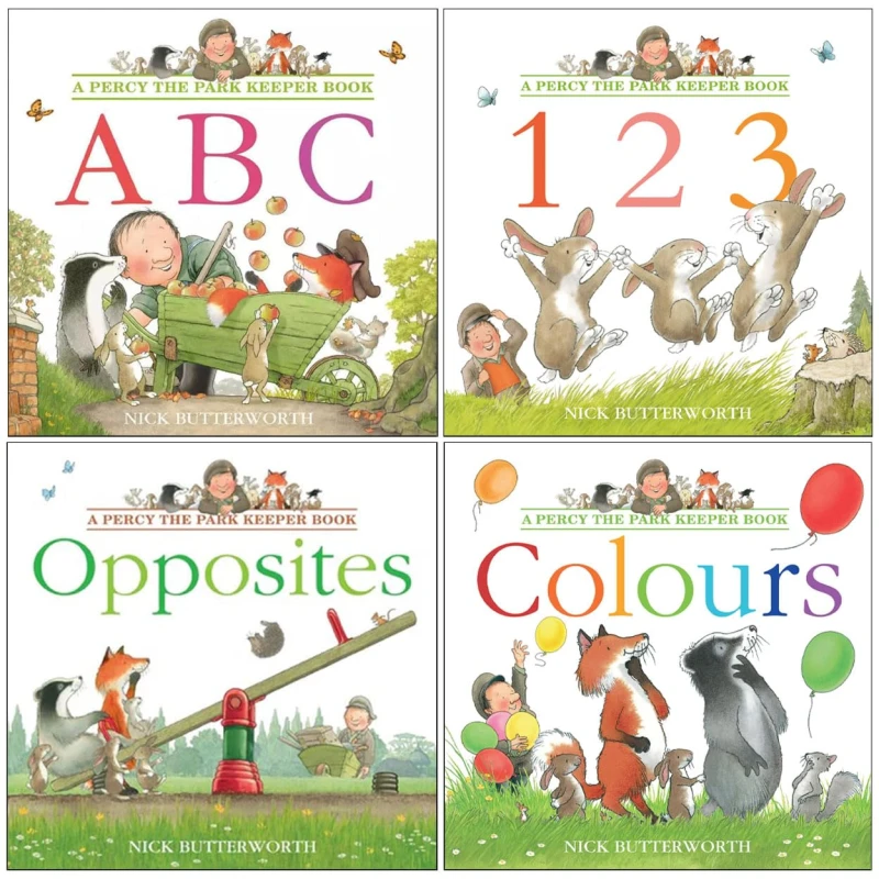 Image of Percy The Park Keeper Early Learning 4 Book Set Colours Opposites ABC 123 For Young Readers Nick Butterworth Books