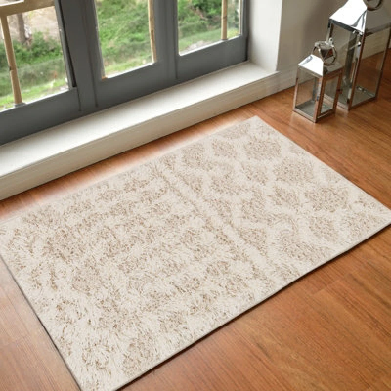Image of Livabliss Shaggy Geometric Plush Pile Cream Beige Nour Area Rug 60 X 90 Cm - Easy Care, Non Shedding, Ideal For Living Room & Bedroom