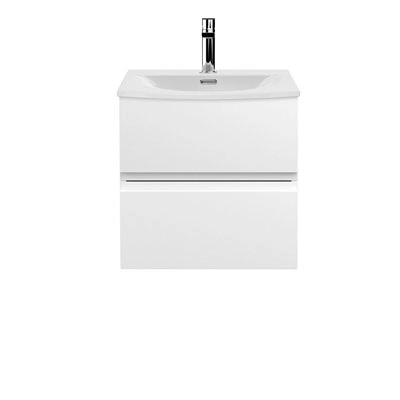 Image of Nuie Hudson Reed Urban Wall Hung 2 Drawer Vanity Unit With Curved Ceramic Basin, Modern Bathroom Furniture In Satin White, 500mm