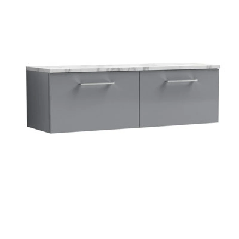 Image of Nuie Arno Wall Hung 2-Drawer Modern Vanity Unit With Carrera Marble Laminate Worktop