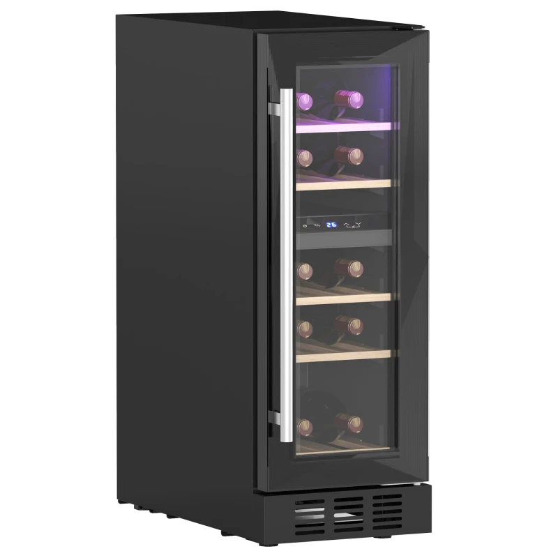 Image of HOMCOM 16 Bottle Dual Zone Built-in Wine Cooler Fridge with Glass Door Black