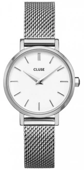 Image of CLUSE La Boheme Petite Steel Mesh Bracelet White Dial Watch