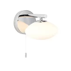 Image of Chrome Plated Bathroom Wall Light & Opal Glass Shade - IP44 Rated Modern Sconce