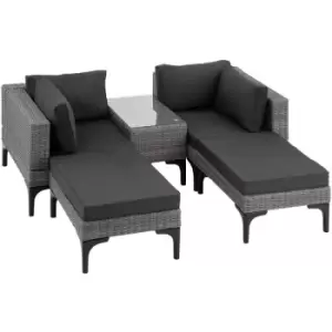 Image of Rattan Lounge Set Bellaria 2 Chairs, 2 Stools, 1 Side table - Rattan lounge, garden lounge, lounge set - grey - grey