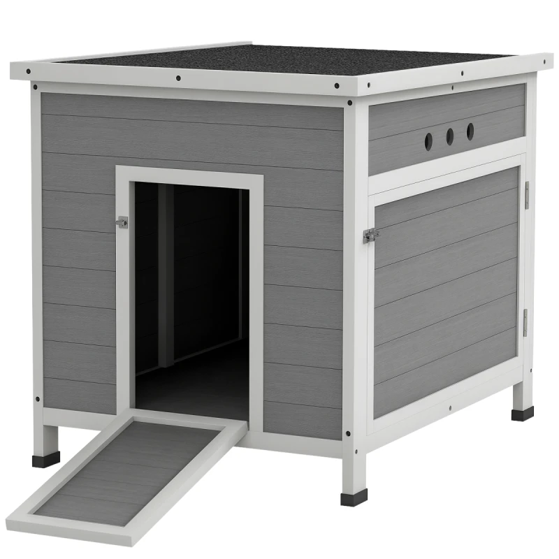 Image of PawHut Wooden Duck House, Poultry Coop w/ Double Doors, Openable Roof, Grey D51-434V00LG