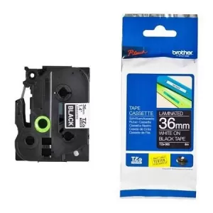 Image of Brother TZE-365 P-touch White on Black Laminated Tape 36mm x 8m