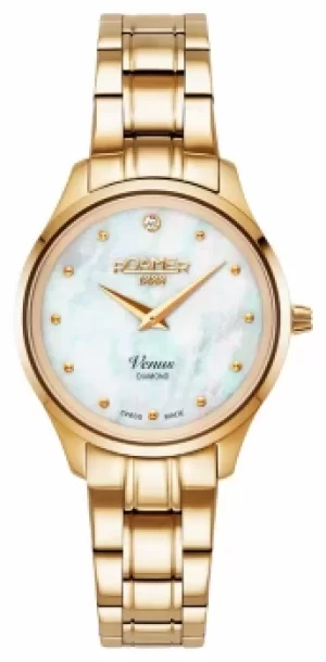 Image of Roamer Venus White MOP Diamond Dial Yellow Gold Bracelet Watch