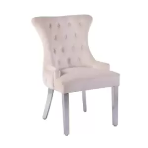Image of Neo Cream Studded Velvet Dining Chair With Mirrored Legs X2
