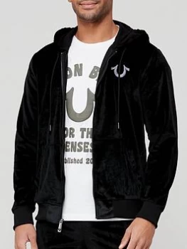 Image of True Religion Velour Zip Thru Hoodie - Black