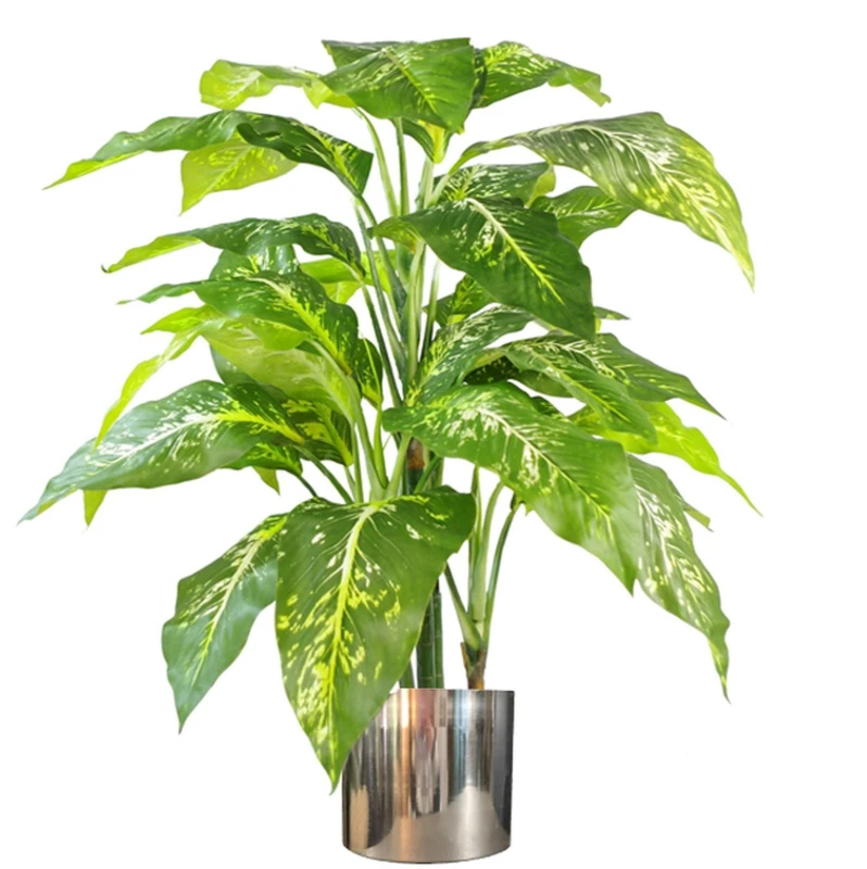 Image of Leaf 100cm Large Fox's Aglaonema Realistic Tree Artificial Plant with Silver Metal Planter Green
