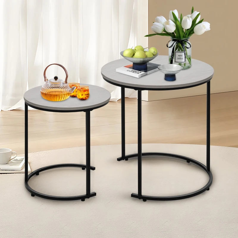Image of Alivio Set of 2 Round Nesting Coffee Table, Modern Side Tables for Bedroom, Living Room, Balcony in Grey Grey Unisex