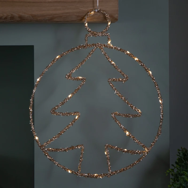 Image of 49cm Battery Powered Light up Gold Christmas Tree Ball with Twinkling LEDs