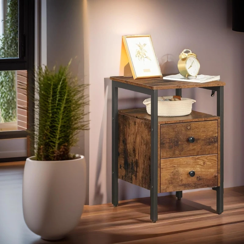 Image of Rafaelo Mobilia Bedside Table with 2 Drawers in Brown Brown Unisex