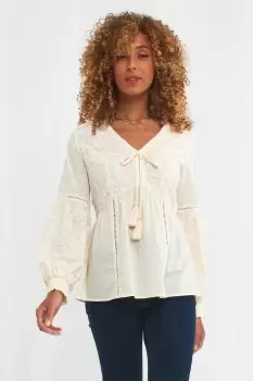 Image of Tassel Tie V Neck Detailed Boho Top