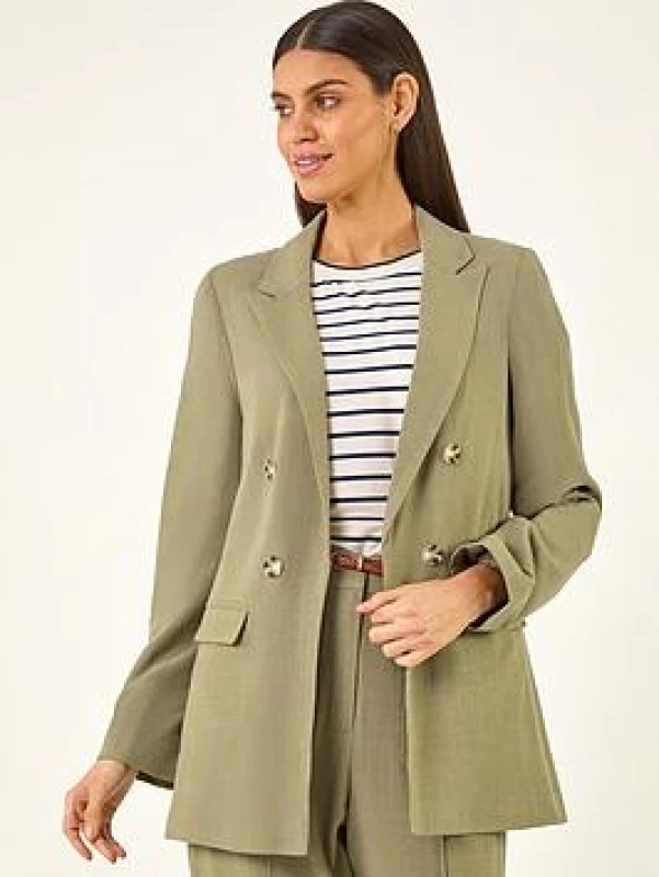 Image of Roman Womens Linen Mix Blazer in Khaki Size: 20 Khaki Female 20