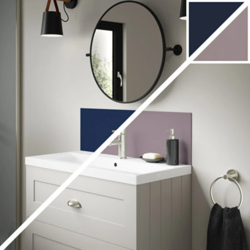 Image of Splashwall Alloy Laminate Adhesive Double-Sided Bathroom Splashback (H)25Cm (W)80Cm - Matt Deep Sea Blue & Smoked Rose