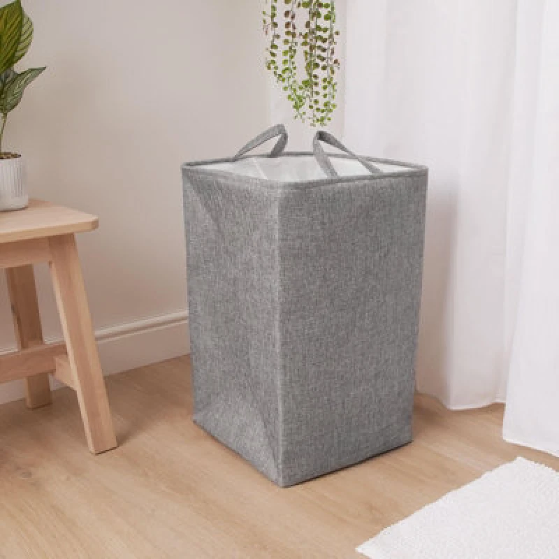 Image of OHS OHS Faux Linen Laundry Bag with Handles in Charcoal Charcoal One Size Unisex 5027434152995