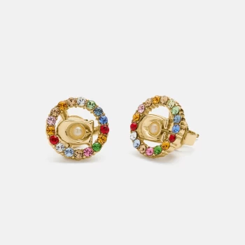 Image of Coach Womens C Multi Stud Earrings - Gold/Multicolor