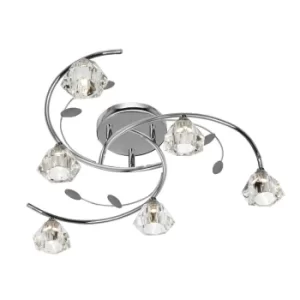 Image of Sierra 6 Light Multi Arm Ceiling Semi Flush Light Chrome and Glass, G9