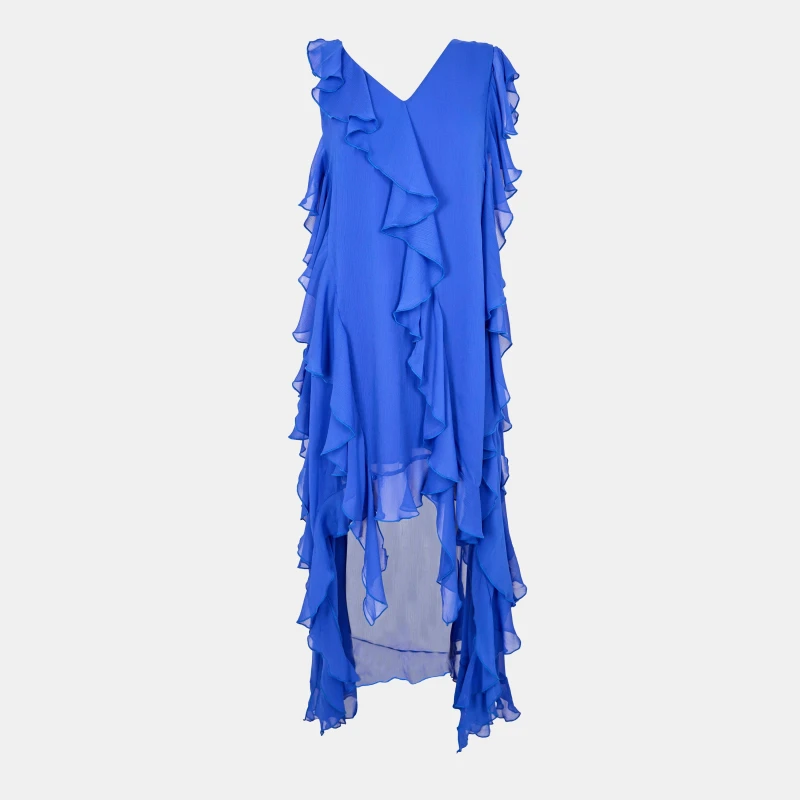 Image of Biba Womens Ruffle Dip Slip Dress Blue female 8 (XS)