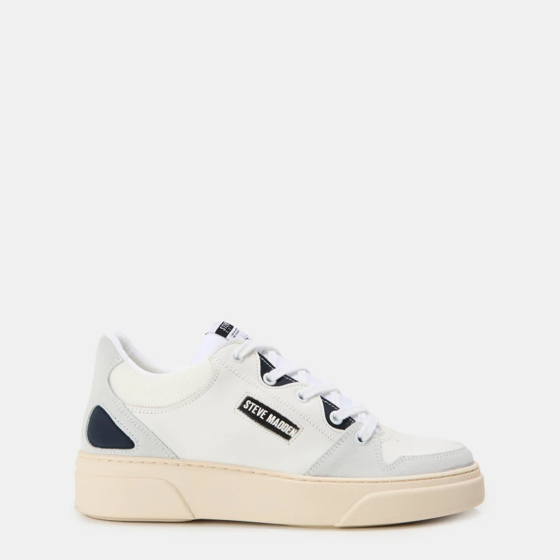 Image of Steve Madden Mens Kingpin Low-Top Trainers White/Navy male 6 (39)