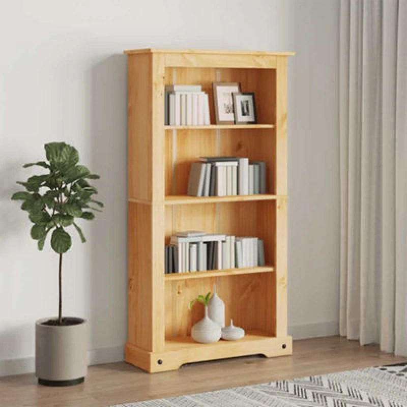 Image of vidaXL 4-Tier Bookcase Mexican Pine Corona Range Display Shelf Storage Cabinet
