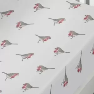 Image of Fusion - Robin Christmas 100% Brushed Cotton Flannelette Fitted Sheet, Red, Single