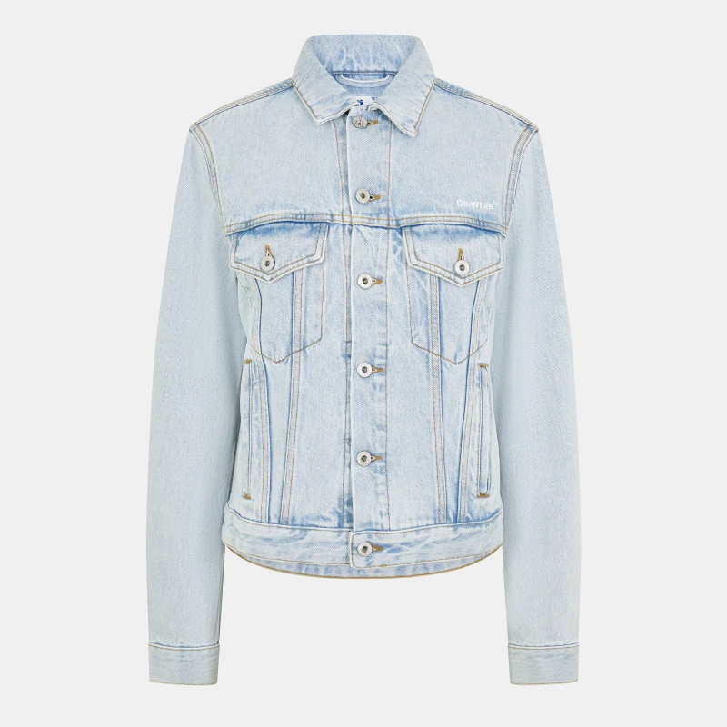 Image of Off White Womens Diagonal Cotton Long Sleeve Denim Jacket Blue/White female 8 (XS)
