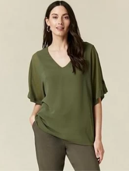 Image of Wallis Tab Sleeve Overlayer Top - Khaki Size M Women