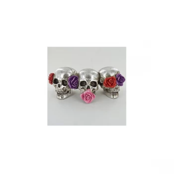 Image of Silver Skull with Roses (Set of 3)