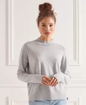 Image of Superdry Womens Merino Mock Neck Jumper Light Grey / Mid Marl - Size: 10
