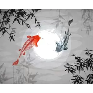 Image of Watercolour Koi Grey Wall Mural - 3.5m x 2.8m