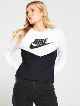 Image of Nike Nsw Ls Heritage Top - Black/White