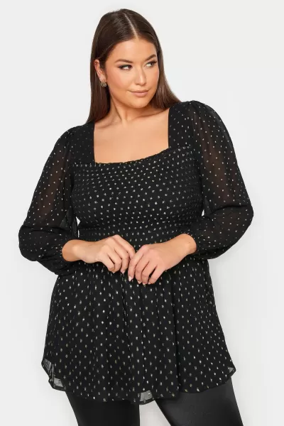 Image of Metallic Printed Peplum Top