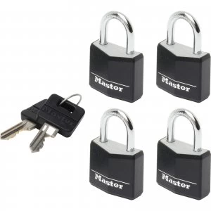 Image of Masterlock Aluminium Vinyl Padlock Pack of 4 Keyed Alike 20mm Black Standard