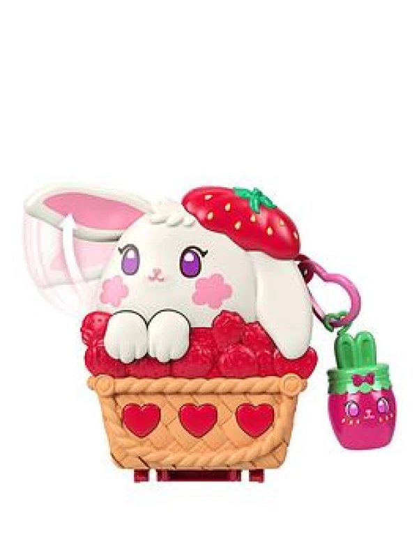 Image of Polly Pocket Puppen und Spielset Erdbeer-Picknick Haschen-Schatulle Reisespielzeug mit 1 Mikropuppe Haustier und Zubehorteilen mit Obstmotiven JKC