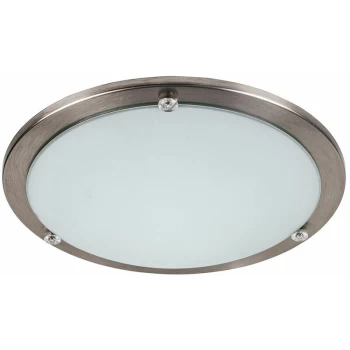 Image of Minisun - Bezel Chrome & Frosted White Glass Flush Round Ceiling Light Fitting - No Bulb