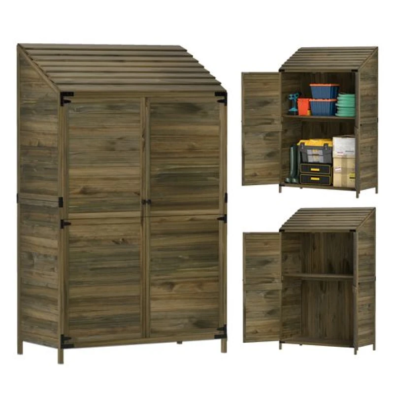 Image of Outsunny Wooden Garden Storage Shed W/Double Doors And Shelves - Green TJ Hughes 5063603204324