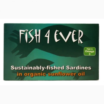 Image of Fish 4 Ever Sustainably-Fished Whole Sardines in Organic Sunflower Oil 120g (Case of 10 )