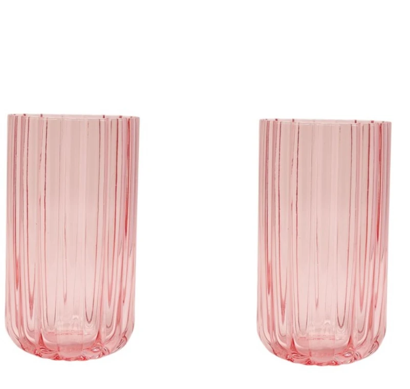 Image of Hestia Set Of 2 Bright Pink Scalloped Glass Tumblers - Large Pink unisex