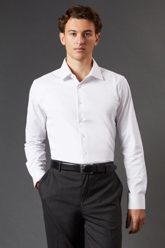 Image of Burton Mens White Slim Fit Long Sleeve Easy Iron Shirt White 17 in Male BBB05279