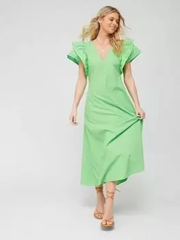 Image of Tommy Hilfiger Sateen Frill Dress - Green, Size 36, Women