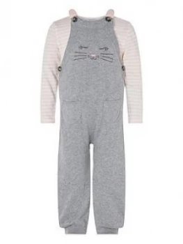 Image of Monsoon Baby Girls Knitted Dungaree And T-Shirt Set - Grey