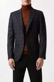 Image of Mens Slim Fit Navy Rust Windowpane Check Blazer