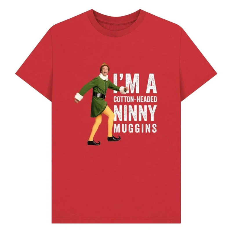 Image of Elf Mens Ninny Muggins Graphic T-Shirt in Red Size: Small Red Male S