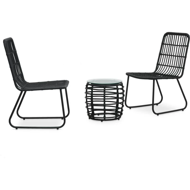Image of Rattan Garden Furniture Set 3 Piece Bistro Set Poly Rattan Black