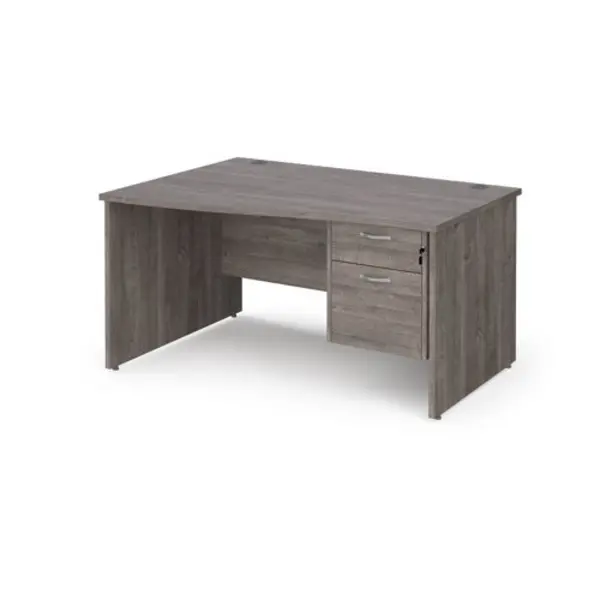 Image of Maestro 25 Maestro 25 left hand wave desk 1400mm wide with 2 drawer pedestal - grey oak top with panel end leg MP14WLP2GO