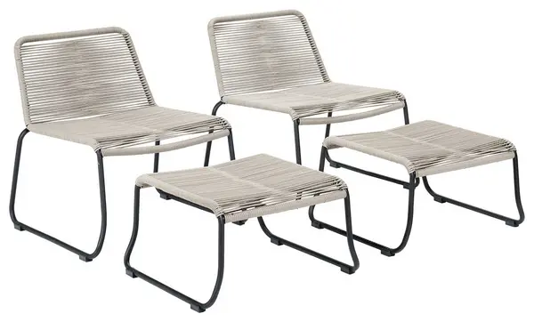 Image of Pacific Pacific Pang Pair of Metal Garden Chair with Stools - Grey