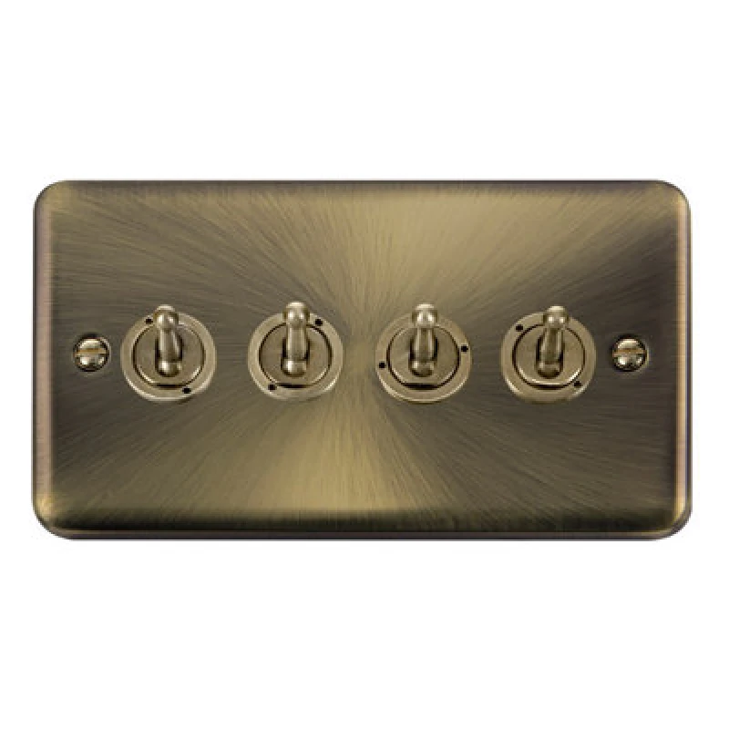 Image of SE Home Curved Antique Brass 4 Gang 2 Way 10AX Toggle Light Switch Gold